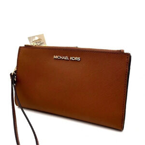 Michael Kors Large Double Zip Wallet Wristlet Luggage Brown (NWT)